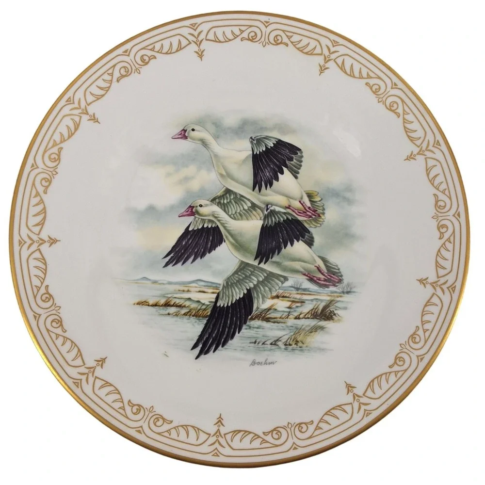 Edward Marshall Boehm Ross'‎ Geese Water Bird Bone China Plate Gold Rim England